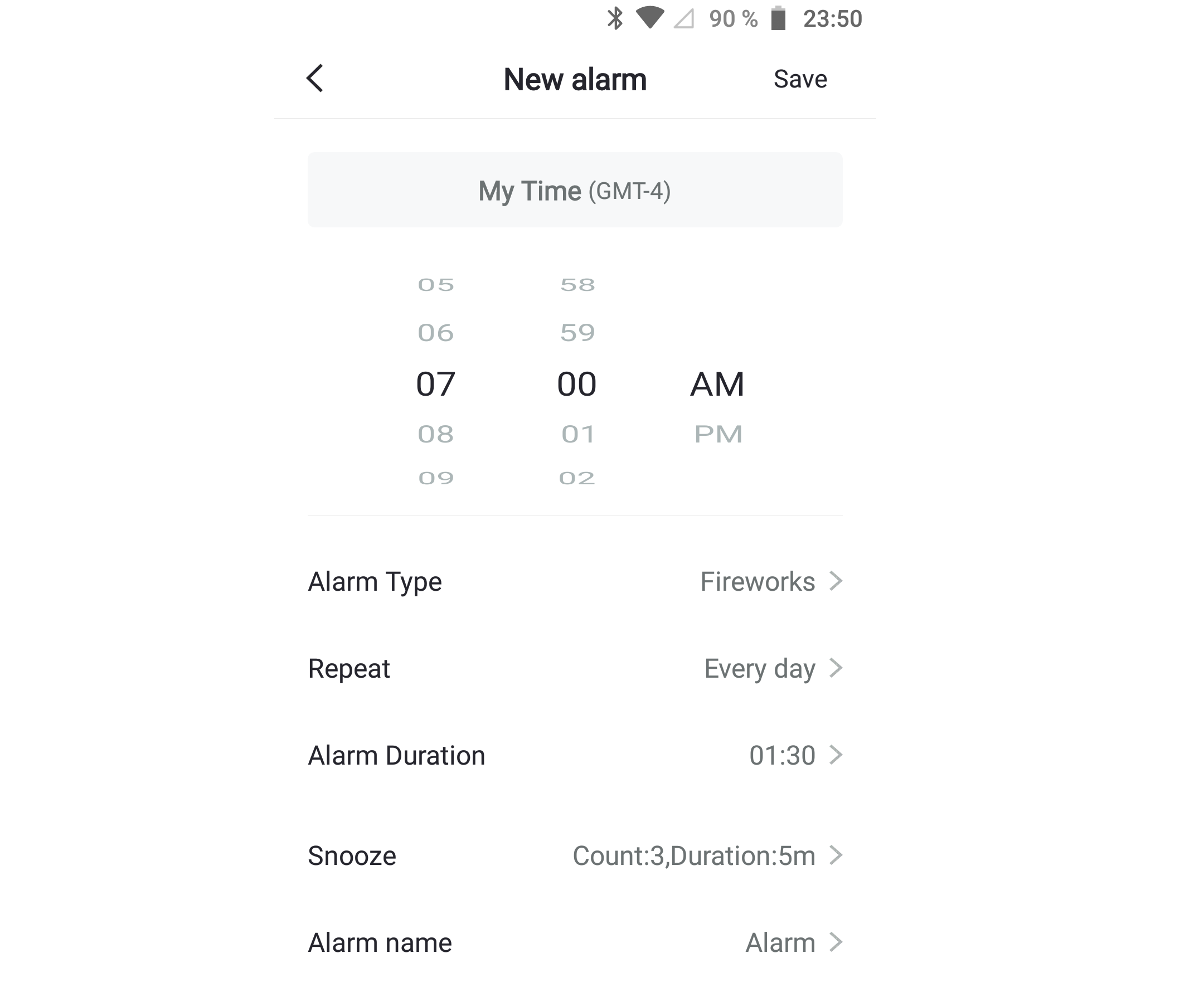 Screenshot of the Alarm mode Screenshot of the Alarm mode