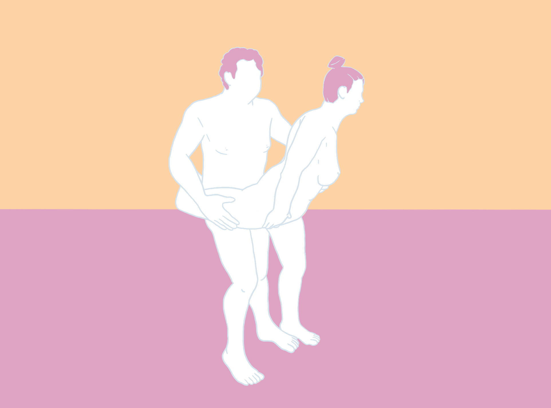 A man is inserting himself into a woman while he carries her leg and she is standing with the other leg. A man is inserting himself into a woman while he carries her leg and she is standing with the other leg.