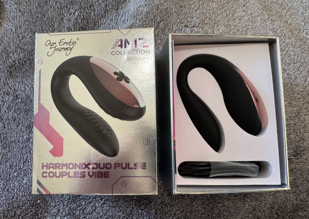 Pictured is the Harmonix Duo Pulse Couples App Control Vibe in its packaging.