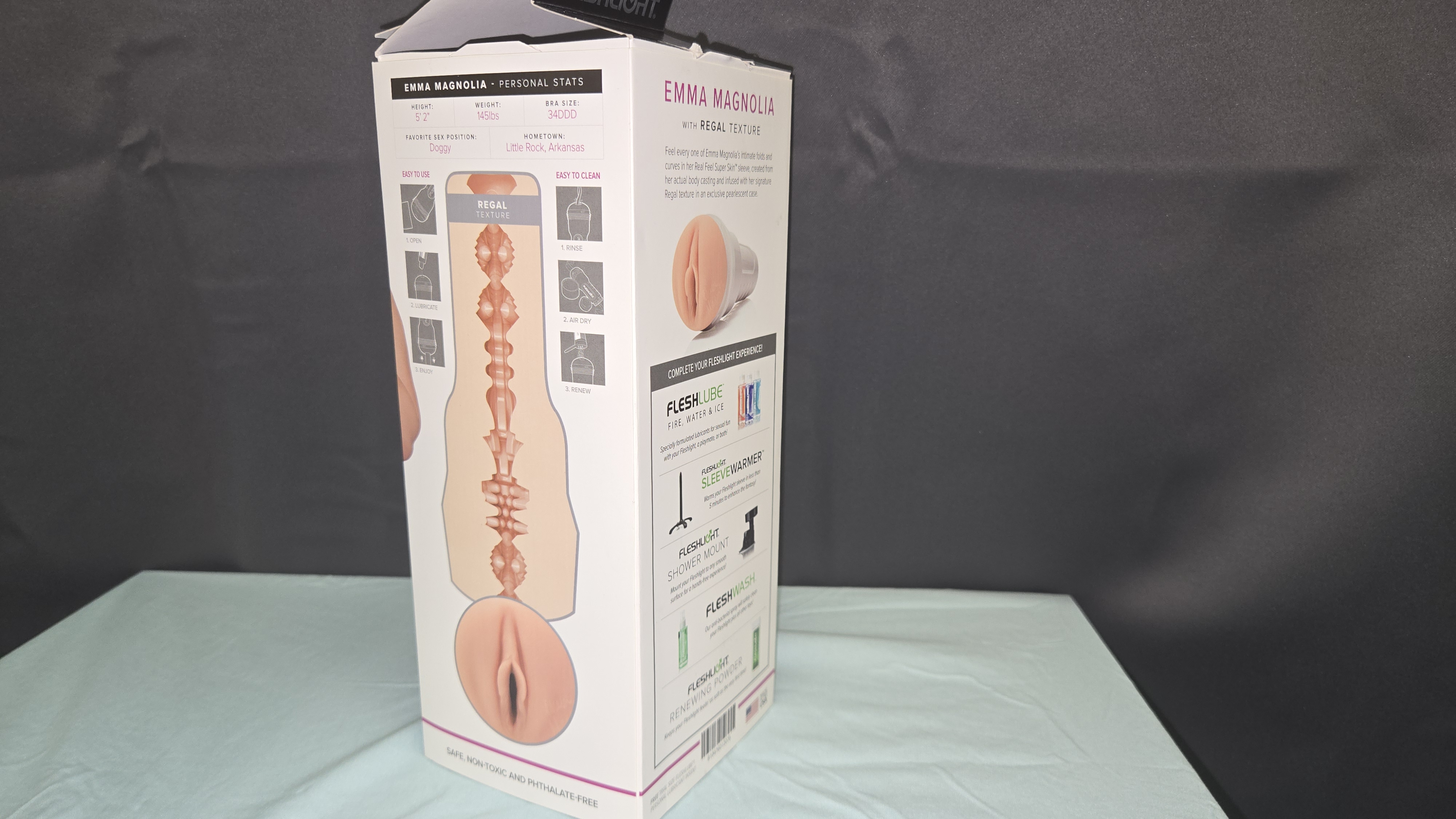Pictured is the packaging for The Emma Magnolia Regal Fleshlight.