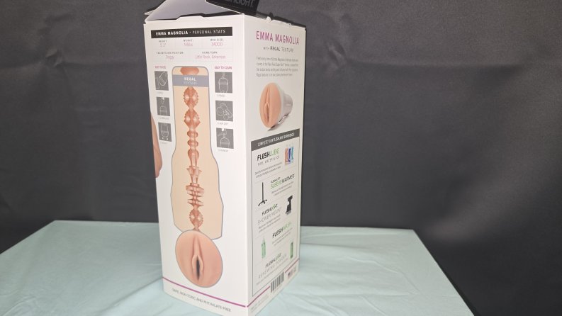 Pictured is the packaging for The Emma Magnolia Regal Fleshlight.