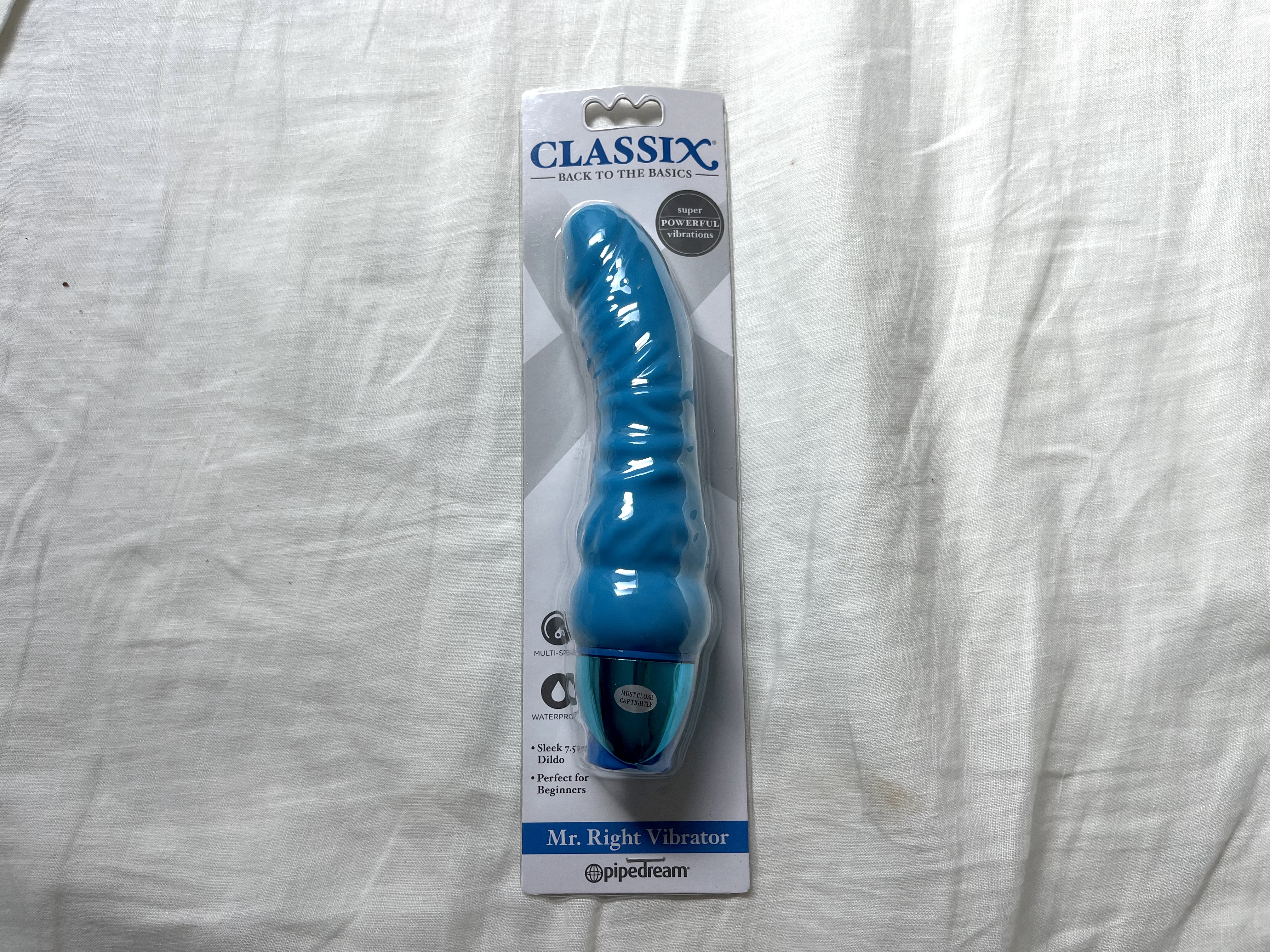 Featured is the packaging of the Pipedream Classix Mr. Right Vibrator. Featured is the packaging of the Pipedream Classix Mr. Right Vibrator.