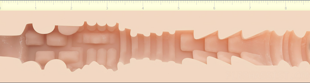 Pictured is the inner texture of ridges and bumps in the Fleshlight Lana Rhoades Destiny sleeve.