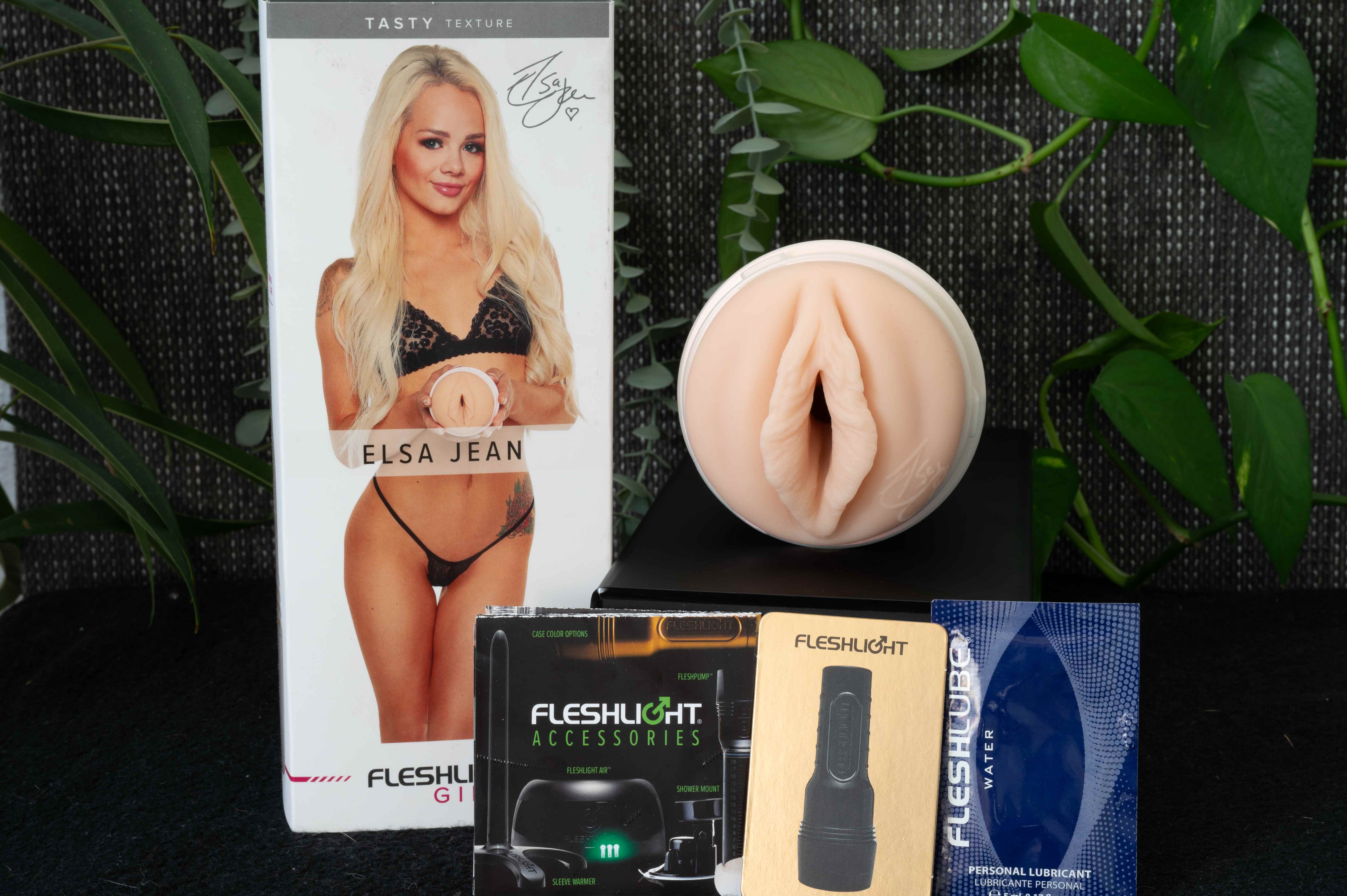 Elsa Jean Fleshlight is showcased next to a picture of the star herself.