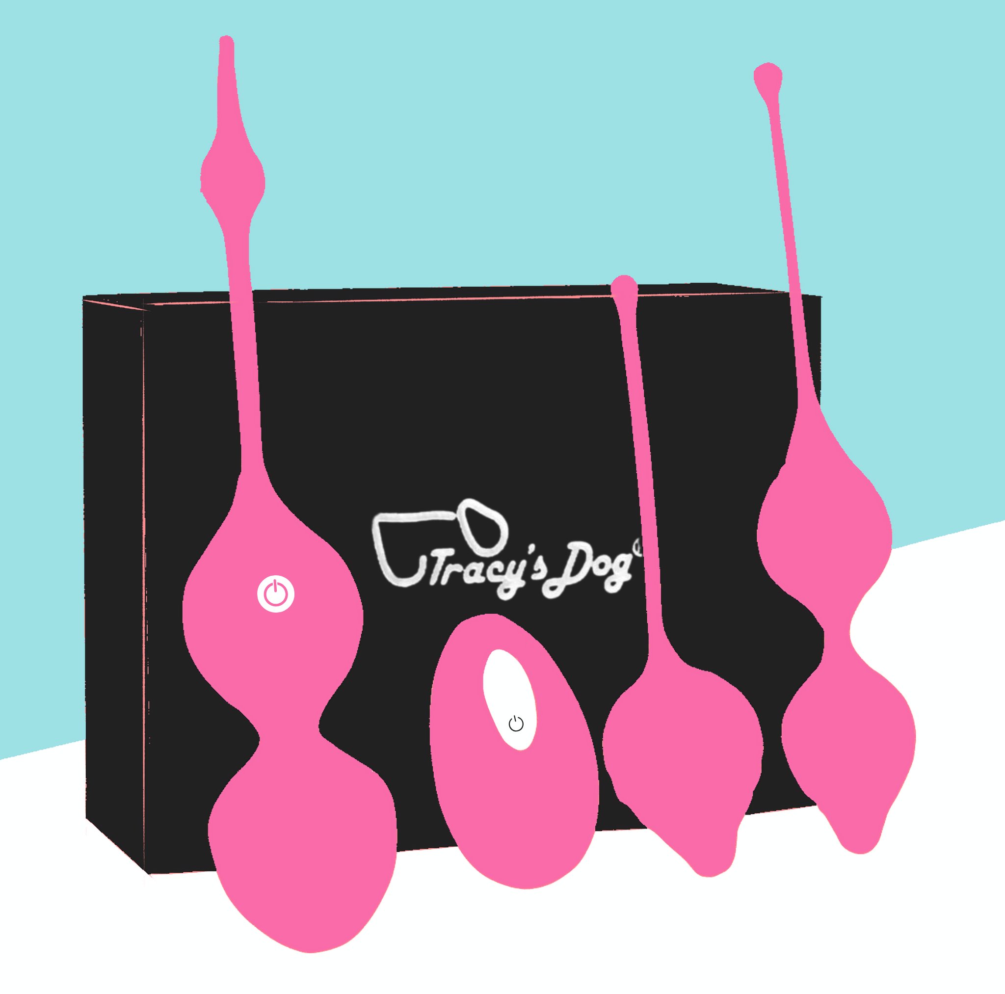 Tracy's Dog Sex toys laying against a black box