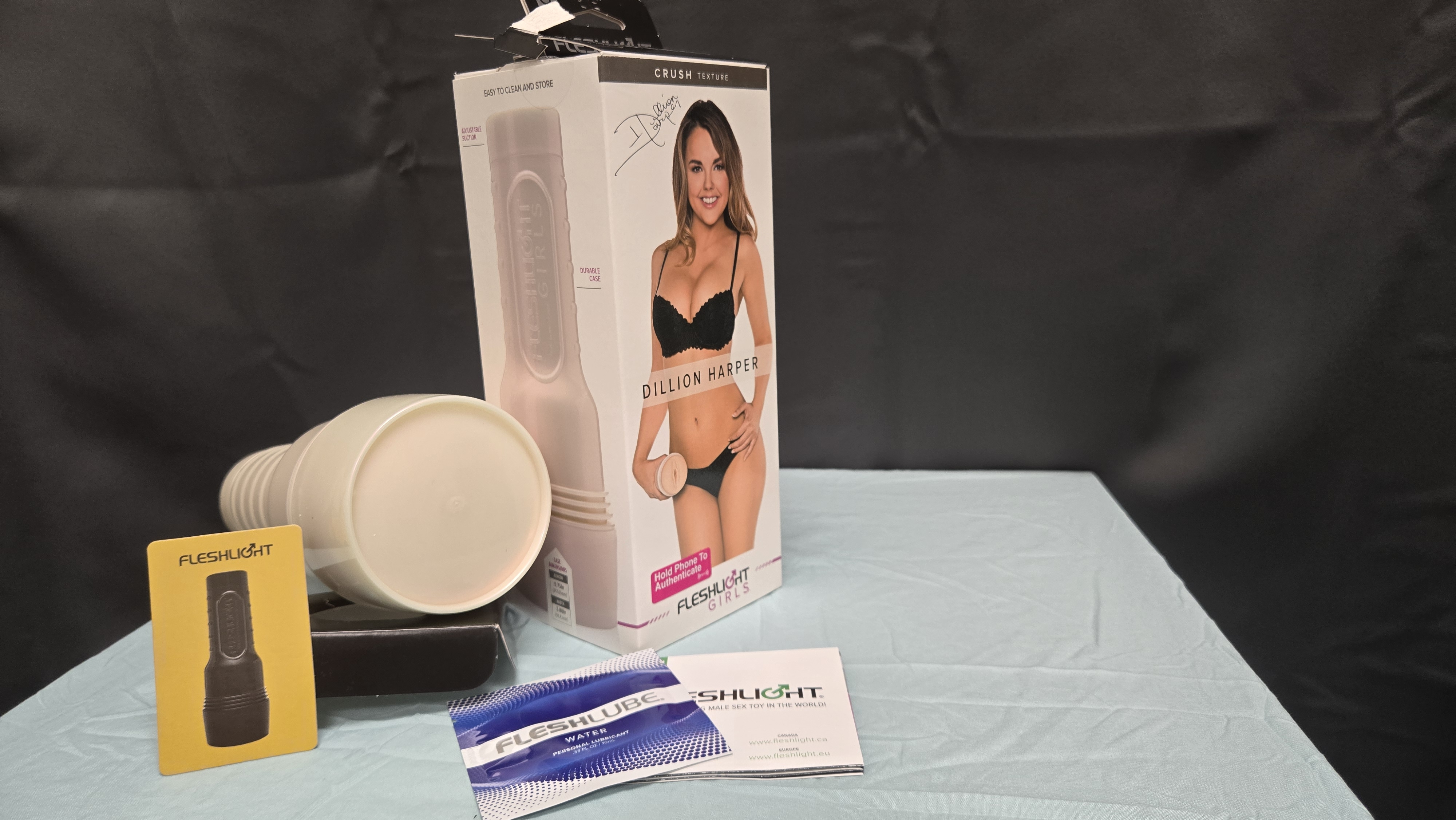 The package comes with lube, a light, and instructions for handling the sex toy.