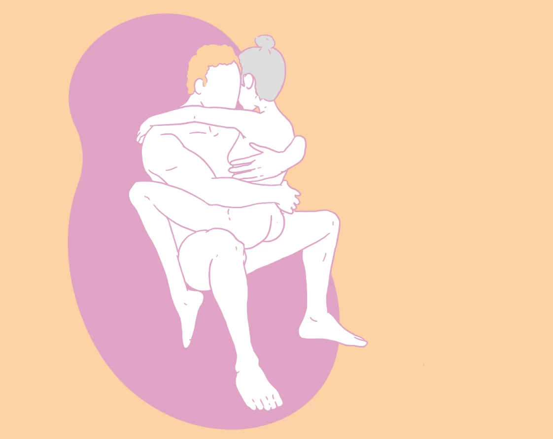 A couple, consisting of a man and a woman, having intimate sex in the face off sex position