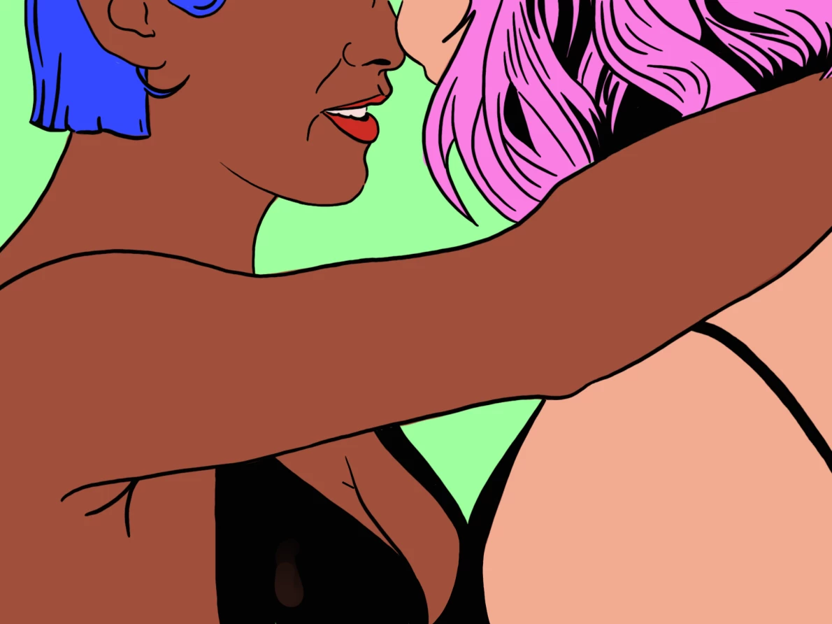 A lesbian couple doing foreplay A lesbian couple doing foreplay