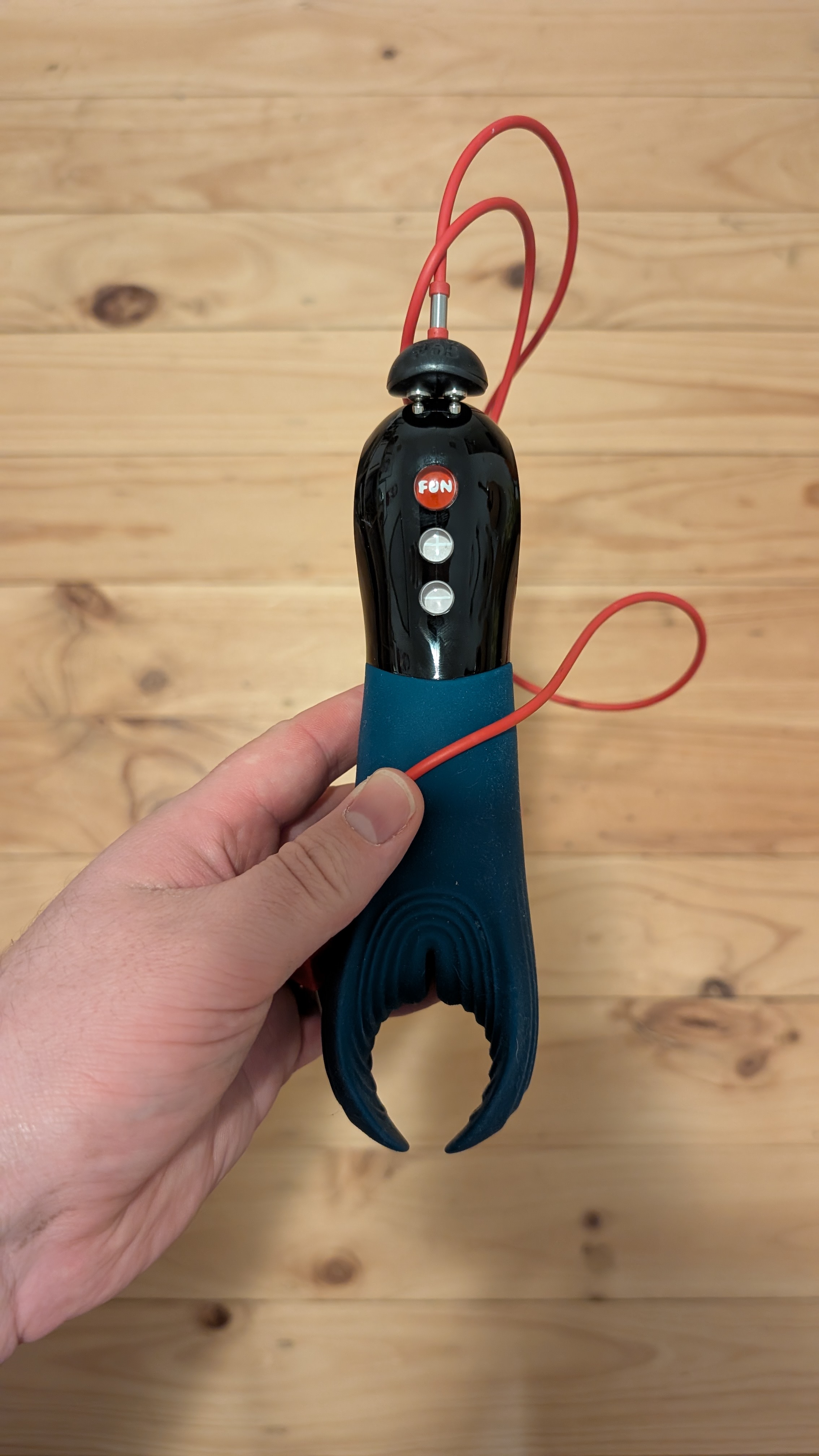Fun Factory Manta with USB cable attached.