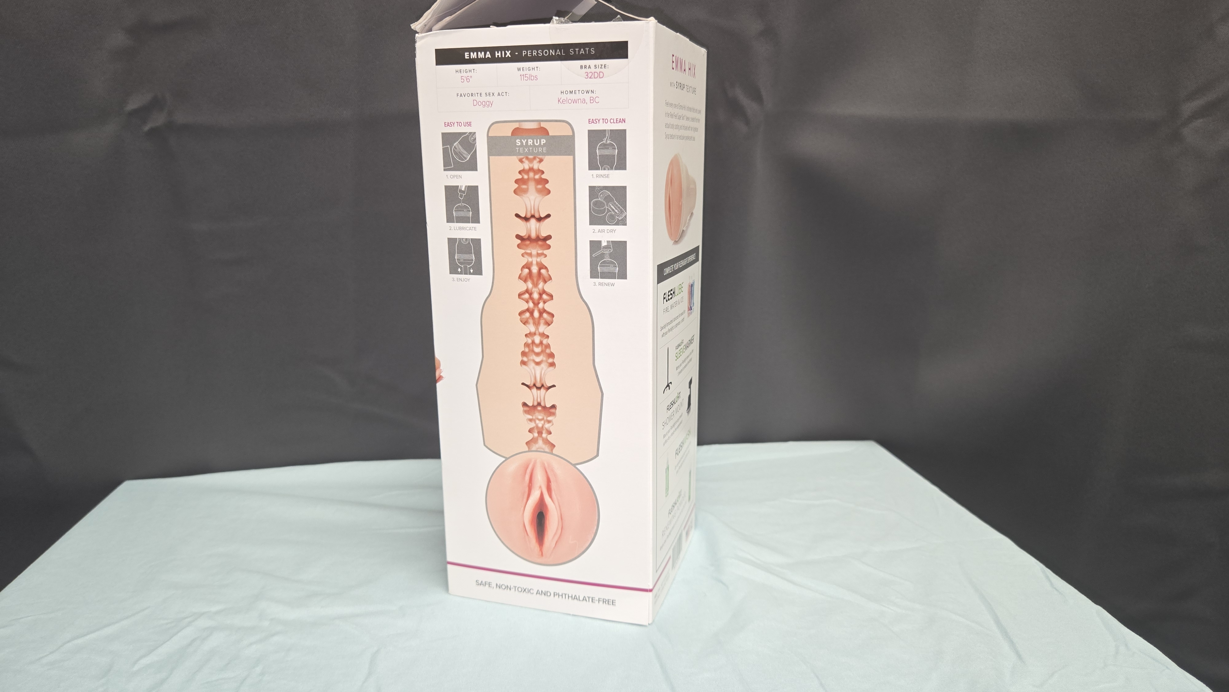 The Emma Hix box has her personal stats as well as a texture diagram for the Fleshlight. The Emma Hix box has her personal stats as well as a texture diagram for the Fleshlight.