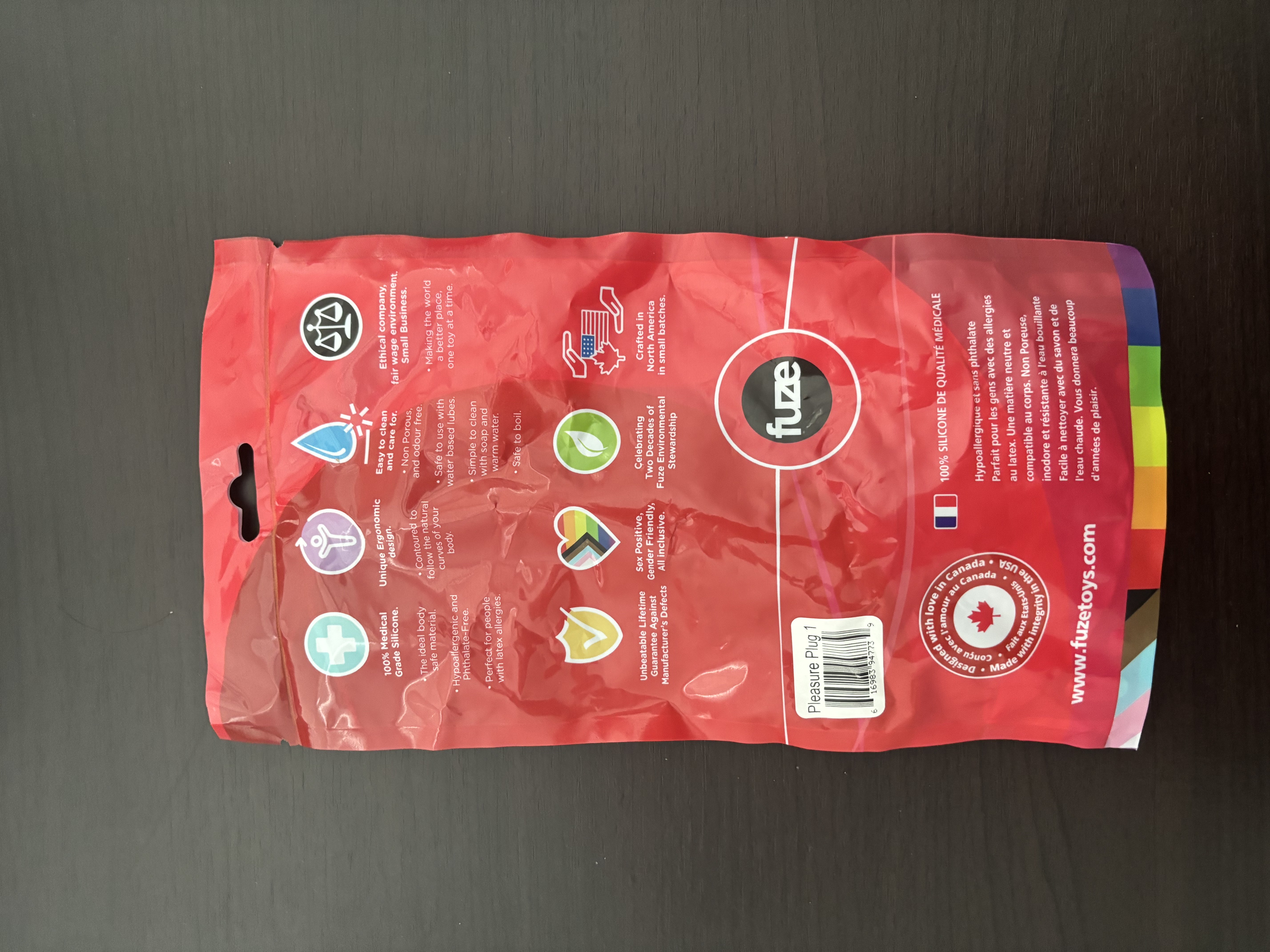 Featured is the backside of the package for the Fuze Pleasure Plug 1. Featured is the backside of the package for the Fuze Pleasure Plug 1.